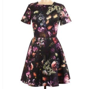 Dark Floral Skater Dress with Rose Gold Zipper Detail